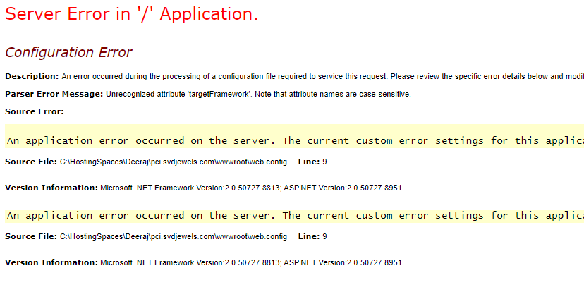 unrecognized attribute 'targetFramework'. Note that attribute names are case-sensitive.